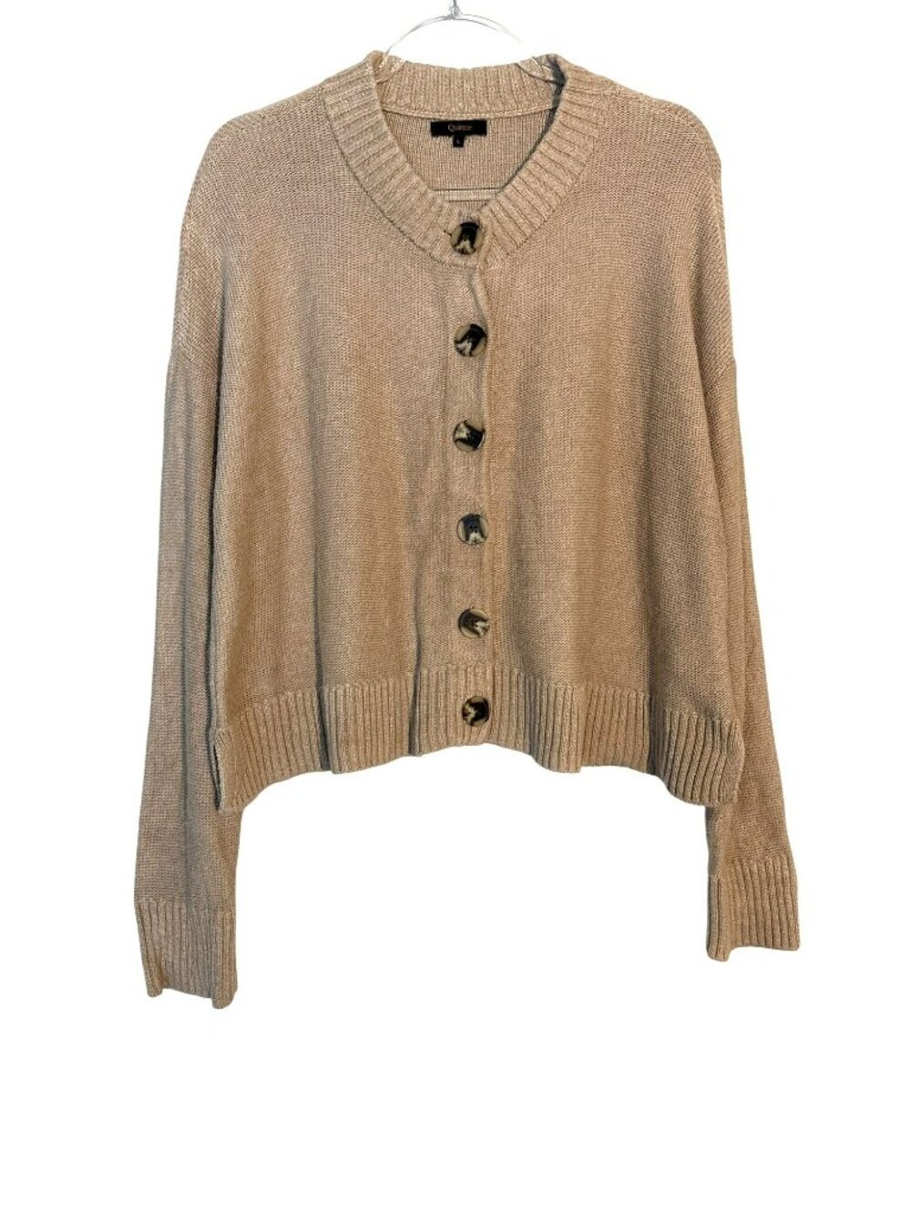 Quince 100% Organic Cotton Cropped Cardigan - Cement Marl - Size L